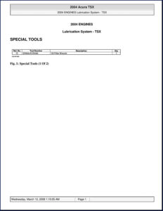 2004 Acura TSX Service Manual – OEM Factory Lubrication Specs