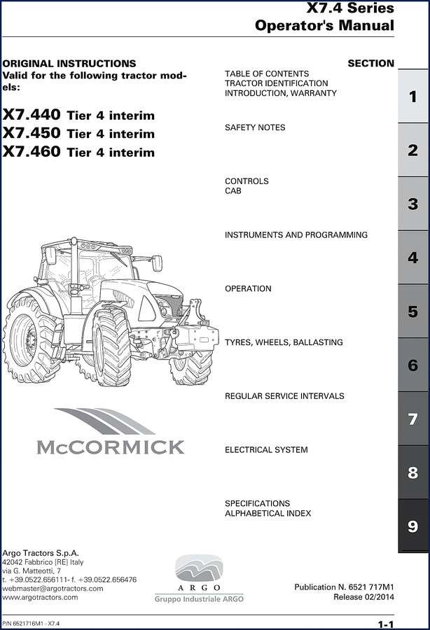 argo tractors x7.440, x7.450, x7.460 2014 operators manual, argo tractors manual, argo tractors tractors
