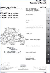 argo tractors x7.660, x7.670, x7.680 2014 operators manual, argo tractors manual, argo tractors tractors