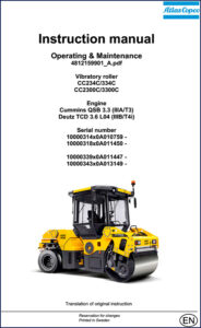 atlas copco cc234c 334c cc2300c 3300c operators manual, atlas copco manual, atlas copco copco