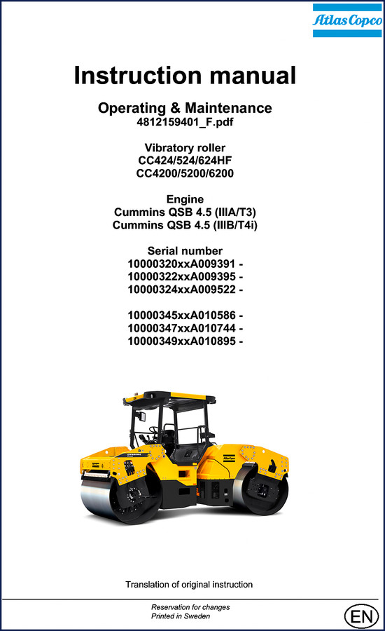 atlas copco cc424, cc524, cc624, cc4200, cc5200 operators, atlas copco manual, atlas copco copco