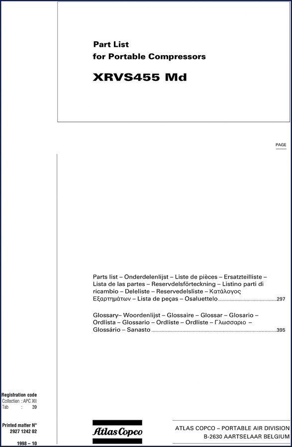 atlas copco xrvs455md 1998 parts catalog, atlas copco parts catalog, atlas copco copco
