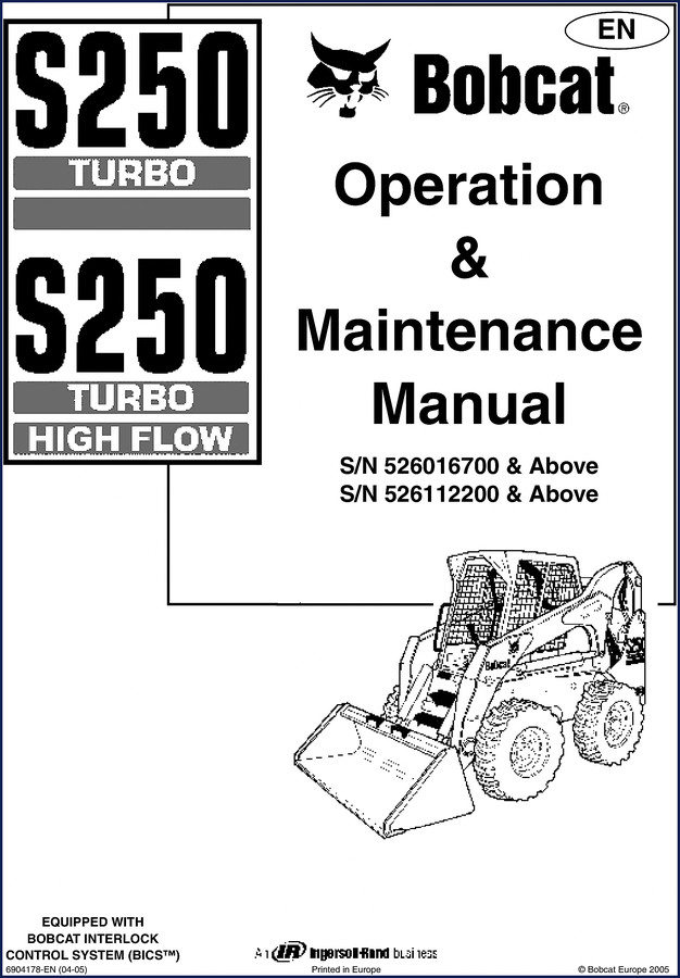 bobcat s250 s250 high flow 2005 operators manual, bobcat manual, bobcat s250