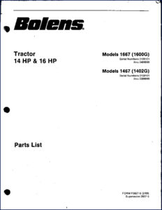 bolens 1667, 1600g, 1467, 1402g 1989 parts catalog, bolens parts catalog, bolens 1667,