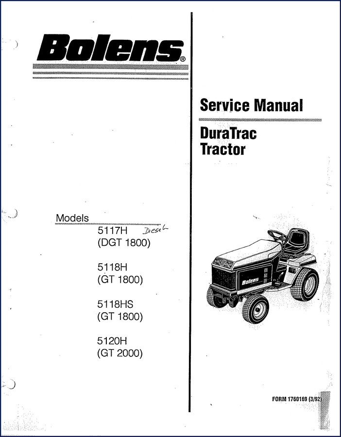 bolens 5117h, 5118hs, 5120h, 5118h 1992 service manual, bolens service manual, bolens 5117h,