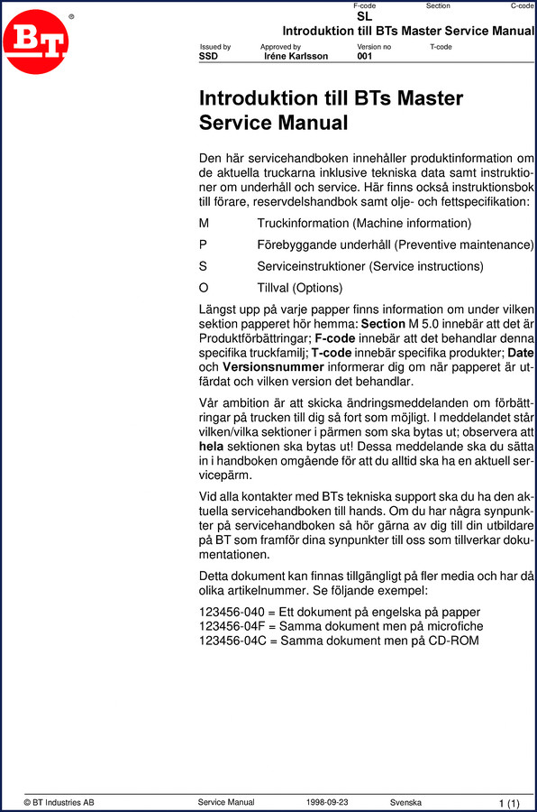 bt spt 2.0 1998 service manual, bt service manual, bt spt