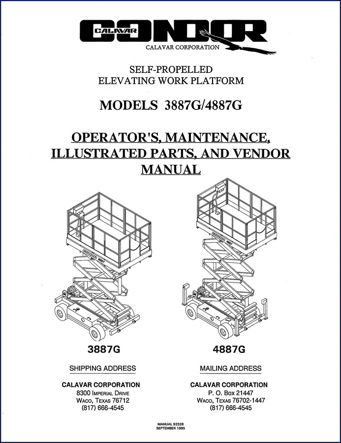 calavar 3887g 4887g 1995 operators manual, calavar manual, calavar 3887g