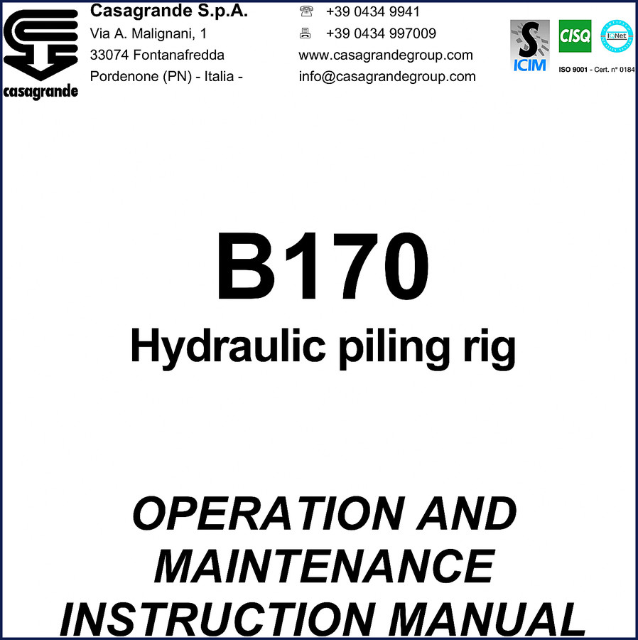 casagrande b170 operators manual, casagrande manual, casagrande b170
