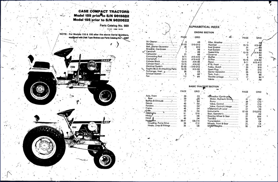 case 155, 195 1972 parts catalog, case parts catalog, case 155,