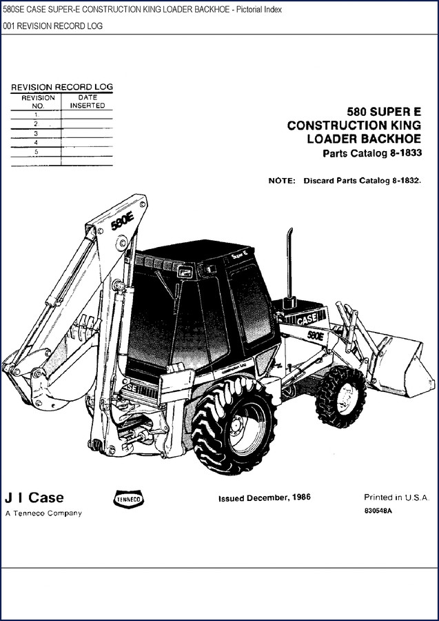 case 580se, 580e 1986 parts catalog, case parts catalog, case 580se,
