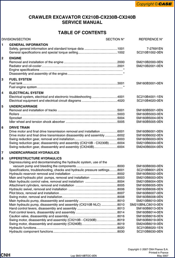 case cx210b, cx230b, cx240b 2007 service manual, case service manual, case cx210b,