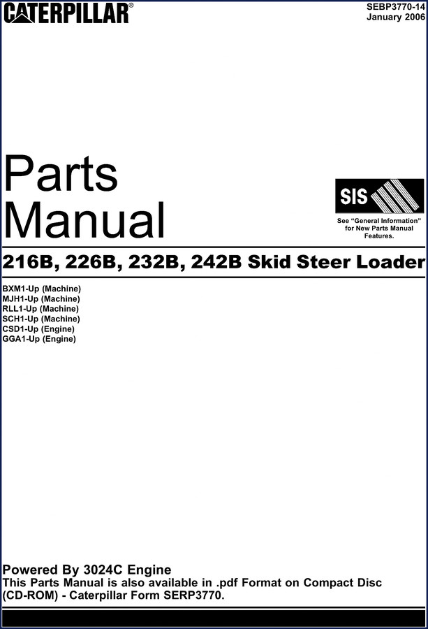 caterpillar 216b 226b 232b 242b 2006 parts catalog, caterpillar parts catalog, caterpillar 216b
