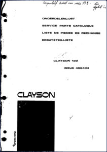 clayson 122 parts catalog 1971, clayson parts catalog, clayson 122