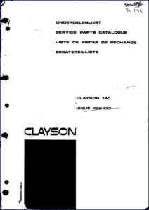clayson 140 parts catalog, clayson parts catalog, clayson 140