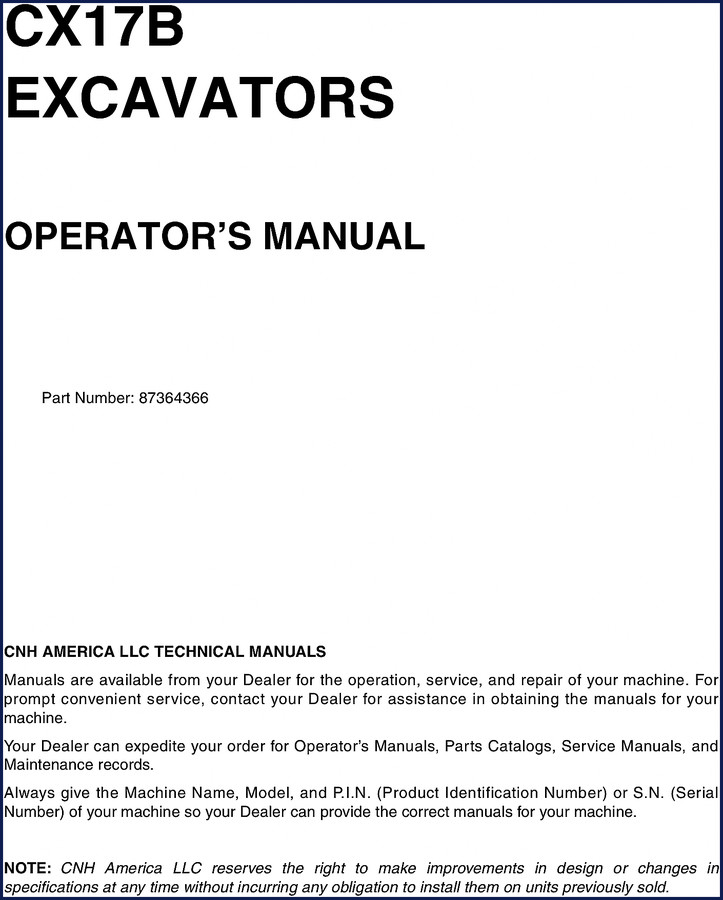 cnh america cx17b 2007 operators manual, cnh america manual, cnh america america