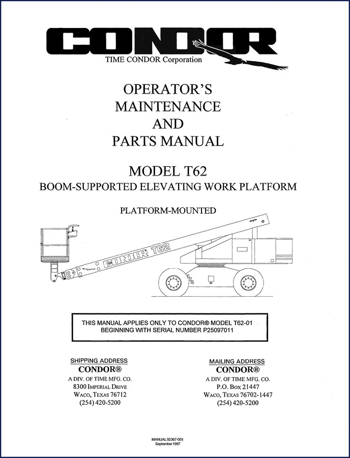 condor t62 1997 operators manual, condor manual, condor t62