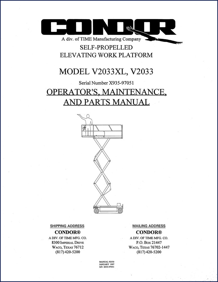 condor v2033xl v2033 1997 operators manual, condor manual, condor v2033xl