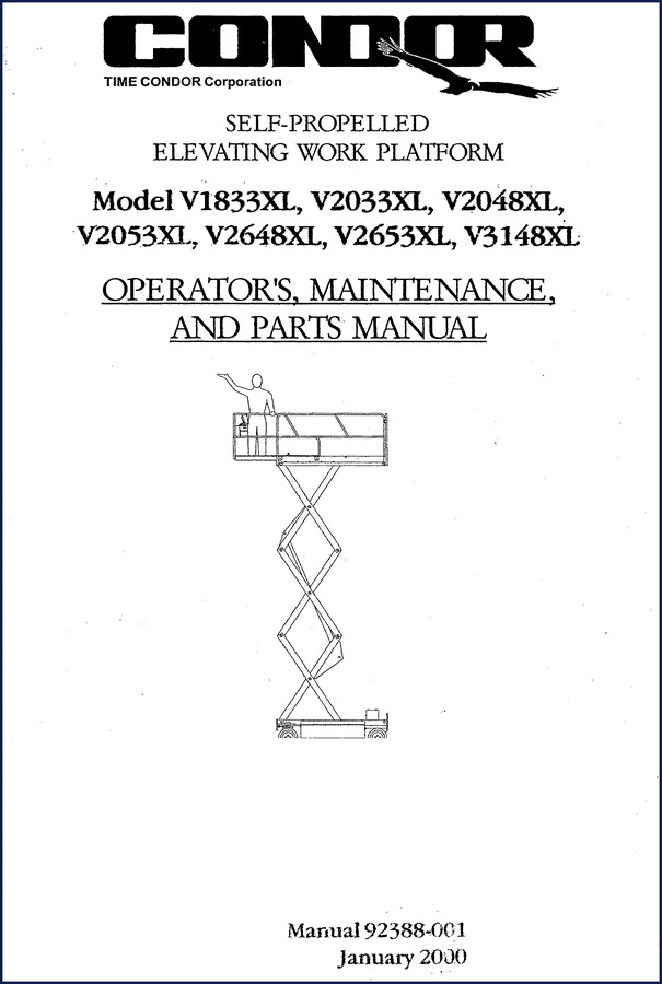 condor v1833xl v2033xl v2048xl v2053xl v2648xl 2000 operators, condor manual, condor v1833xl
