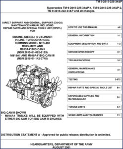 cummins m915, m915a1, m915a4, m920 2001 technical manual, cummins manual, cummins m915,