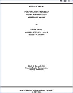 Cummins NTA-855-L4 1986 Technical Manual – OEM Army Specs