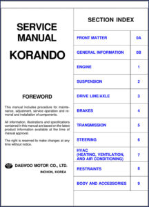 daewoo korando service manual, daewoo service manual, daewoo korando