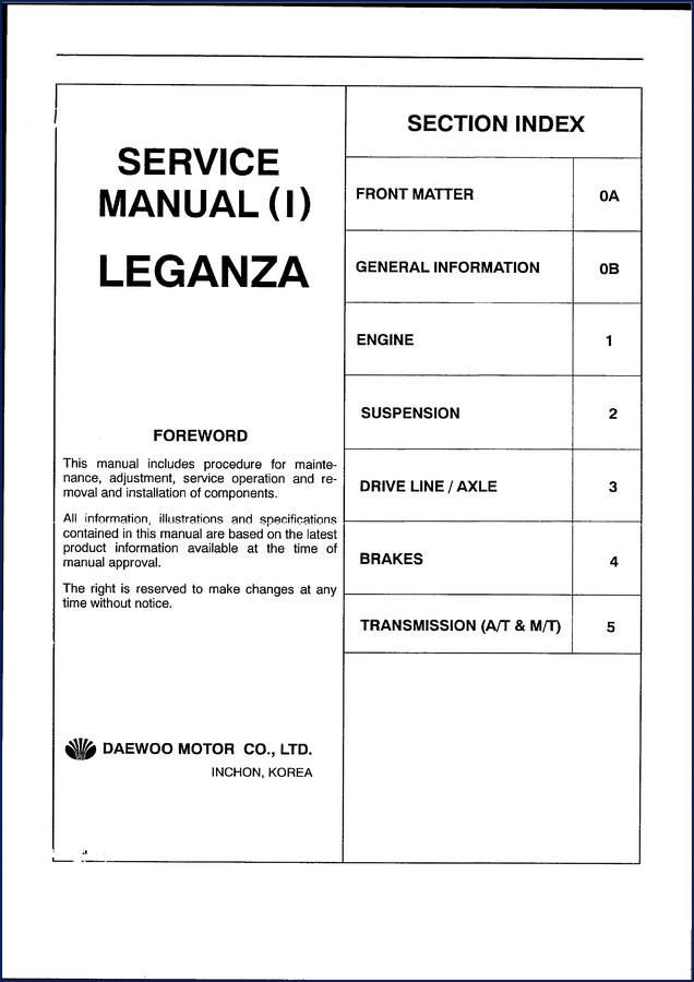 daewoo leganza service manual, daewoo service manual, daewoo leganza