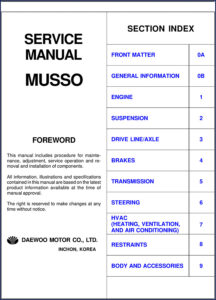 daewoo musso service manual, daewoo service manual, daewoo musso