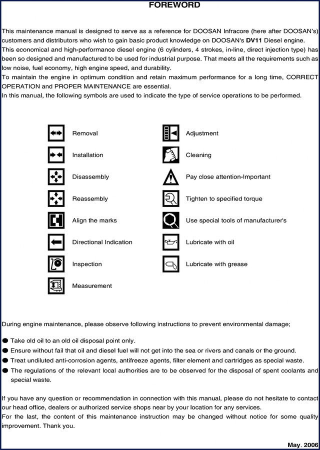 doosan dv11 2006 service manual, doosan service manual, doosan dv11