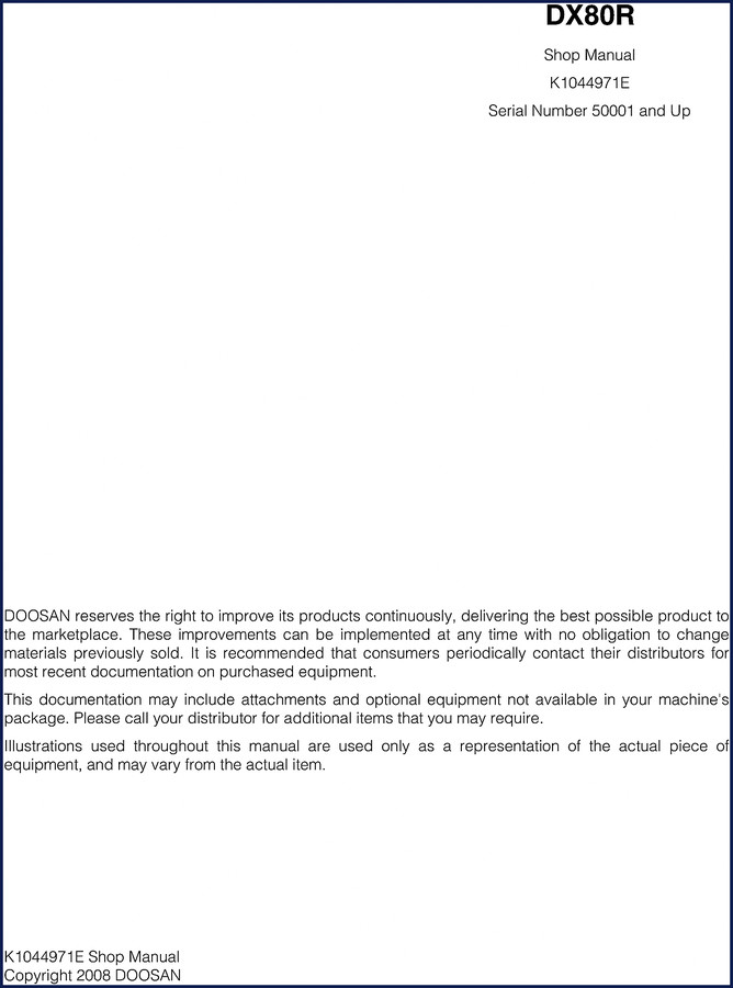 doosan dx80r 2008 workshop manual, doosan workshop manual, doosan dx80r