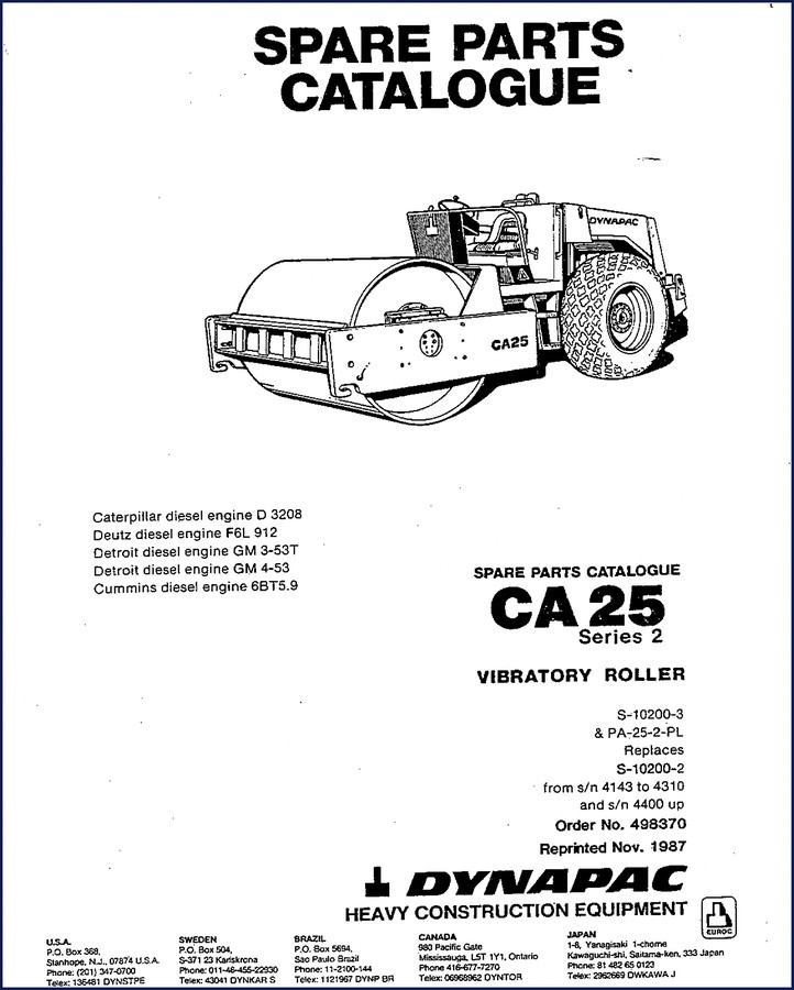 dynapac ca25 1987 parts catalog, dynapac parts catalog, dynapac ca25