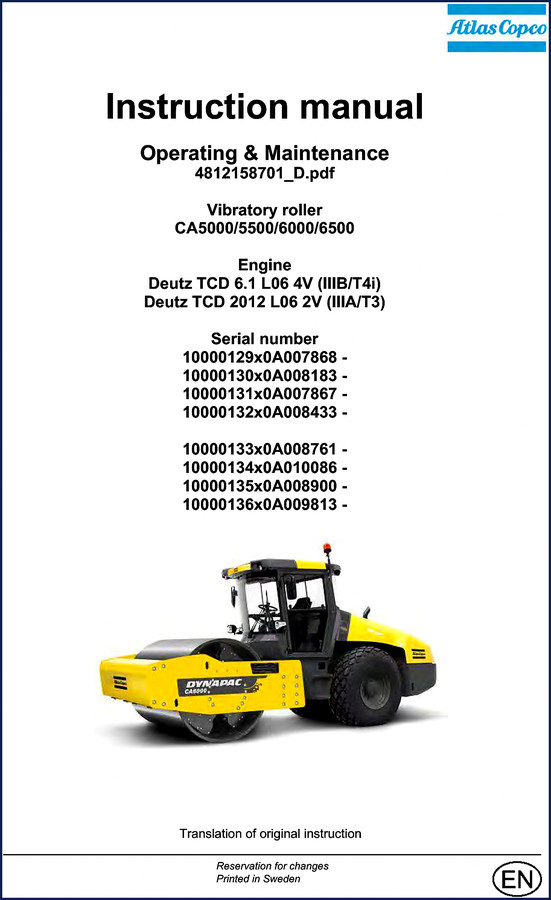 dynapac ca6000, ca5000, ca5500, ca6500 operators manual, dynapac manual, dynapac ca6000,