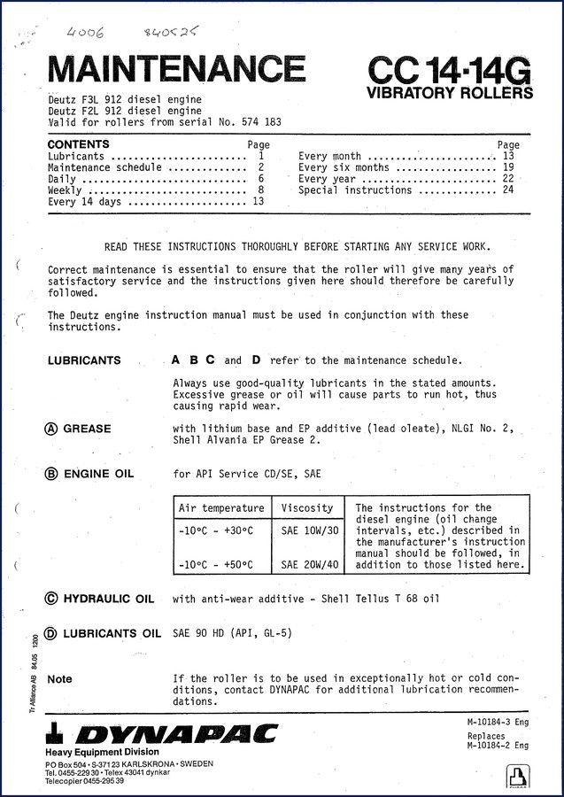 dynapac cc 14, cc 14g technical manual, dynapac manual, dynapac cc