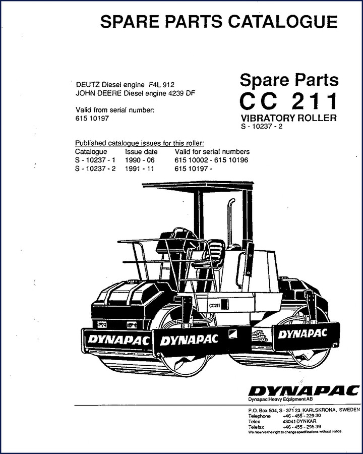 dynapac cc211 1991 parts catalog, dynapac parts catalog, dynapac cc211