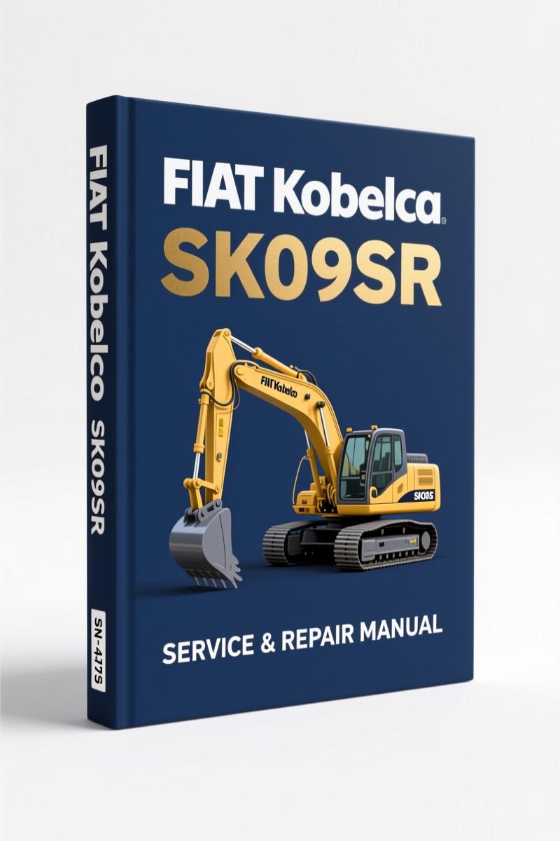 FIAT Kobelco SK09SR Workshop Manual cover showing backhoe loader and OEM logo, 610 pages