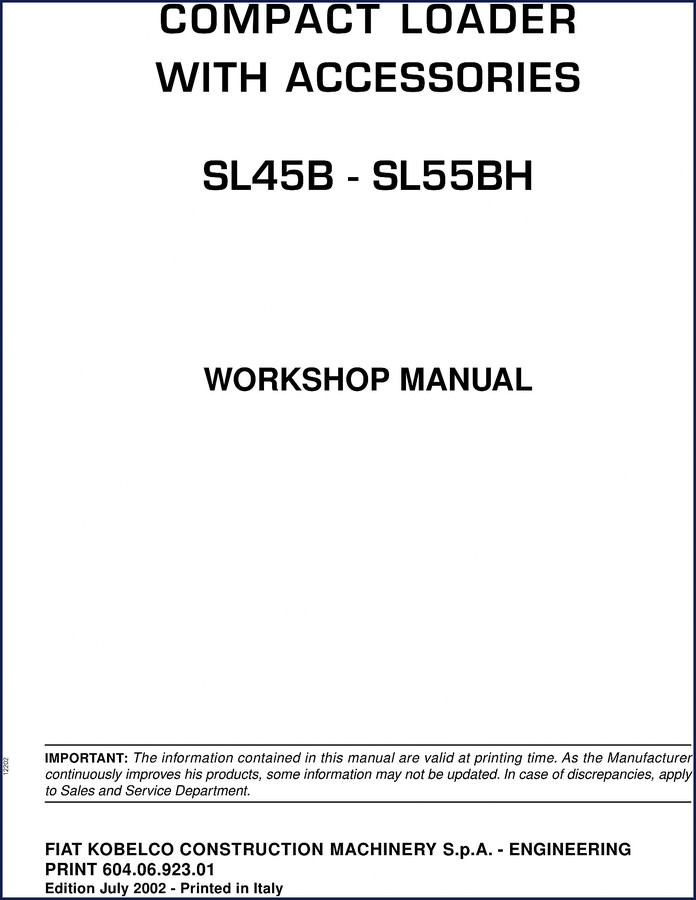 fiat kobelco sl45b sl55bh 2002 workshop manual 754, fiat kobelco workshop manual, fiat kobelco kobelco