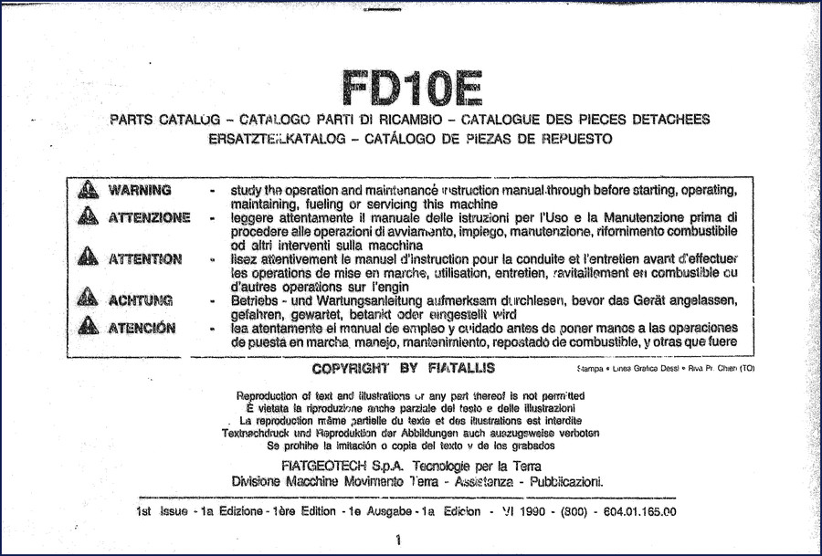 fiatallis fd10e 1990 parts catalog, fiatallis parts catalog, fiatallis fd10e