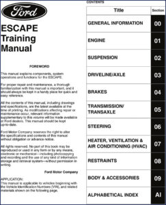 ford escape training manual, ford manual, ford escape