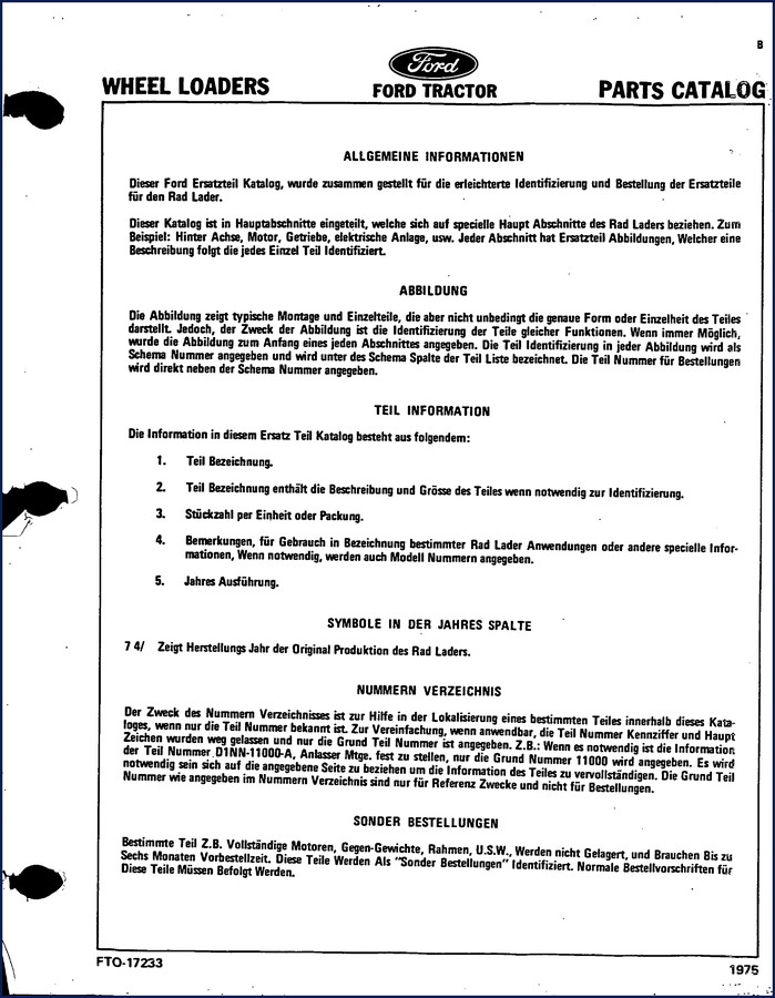ford wheel loader 1975 parts catalog, ford parts catalog, ford wheel