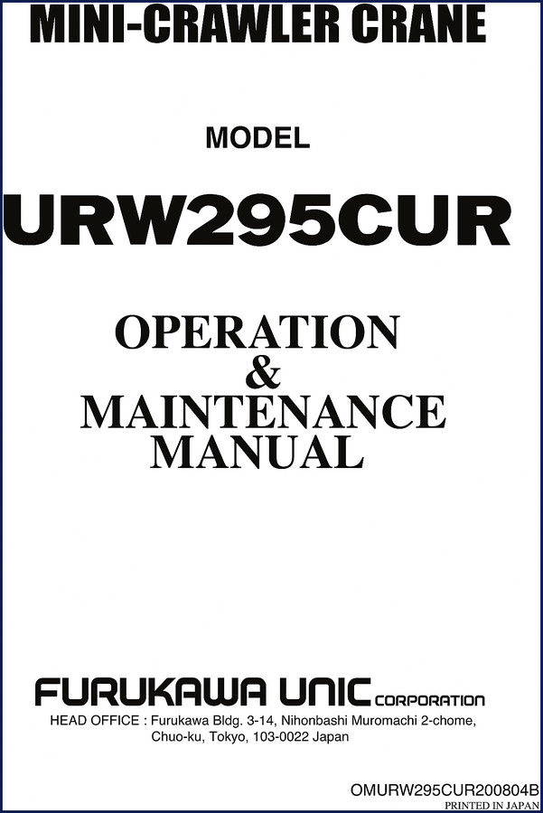 furukawa unic urw295cur operators manual, furukawa unic manual, furukawa unic unic