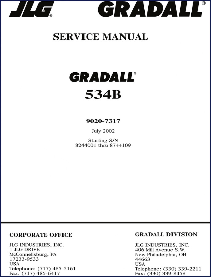 gradall 534b & 534 2002 service manual, gradall service manual, gradall 534b