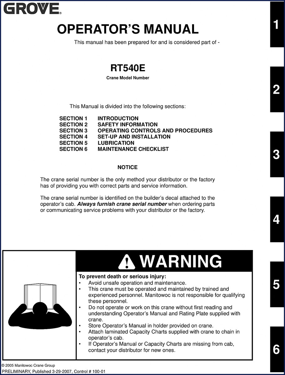 grove rt540e 2007 operators manual, grove manual, grove rt540e