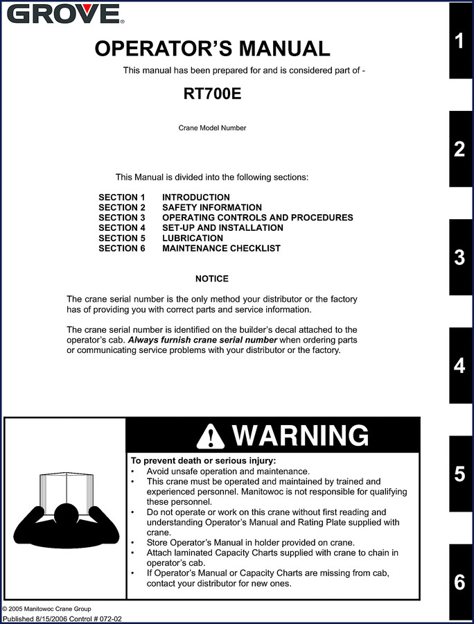 grove rt700e 2006 operators manual, grove manual, grove rt700e