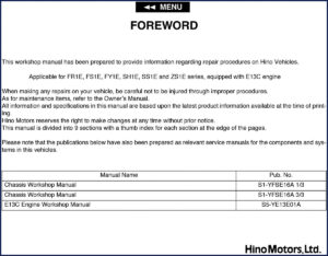 hino fr1e fs1e fy1e sh1e ss1e workshop manual, hino workshop manual, hino fr1e