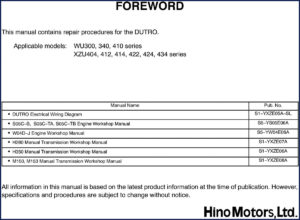 hino wu300, 340, 410, xzu404, xzu412 workshop manual, hino workshop manual, hino wu300,