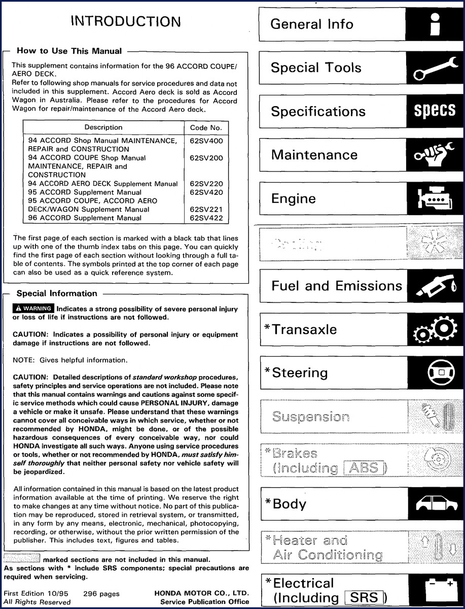 honda accord 1995 service manual, honda service manual, honda accord