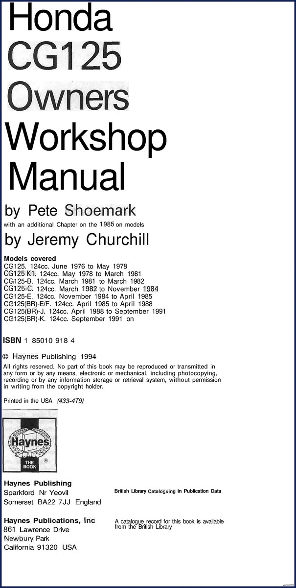 honda cg125 workshop manual 1994, honda workshop manual, honda cg125