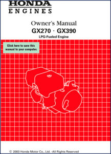 honda gx270, gx390 2003 user manual, honda manual, honda gx270,