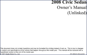 2008 honda civic sedan owner's manual, honda motor manual, honda motor honda