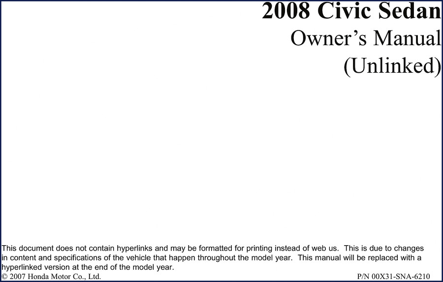 2008 honda civic sedan owner's manual, honda motor manual, honda motor honda