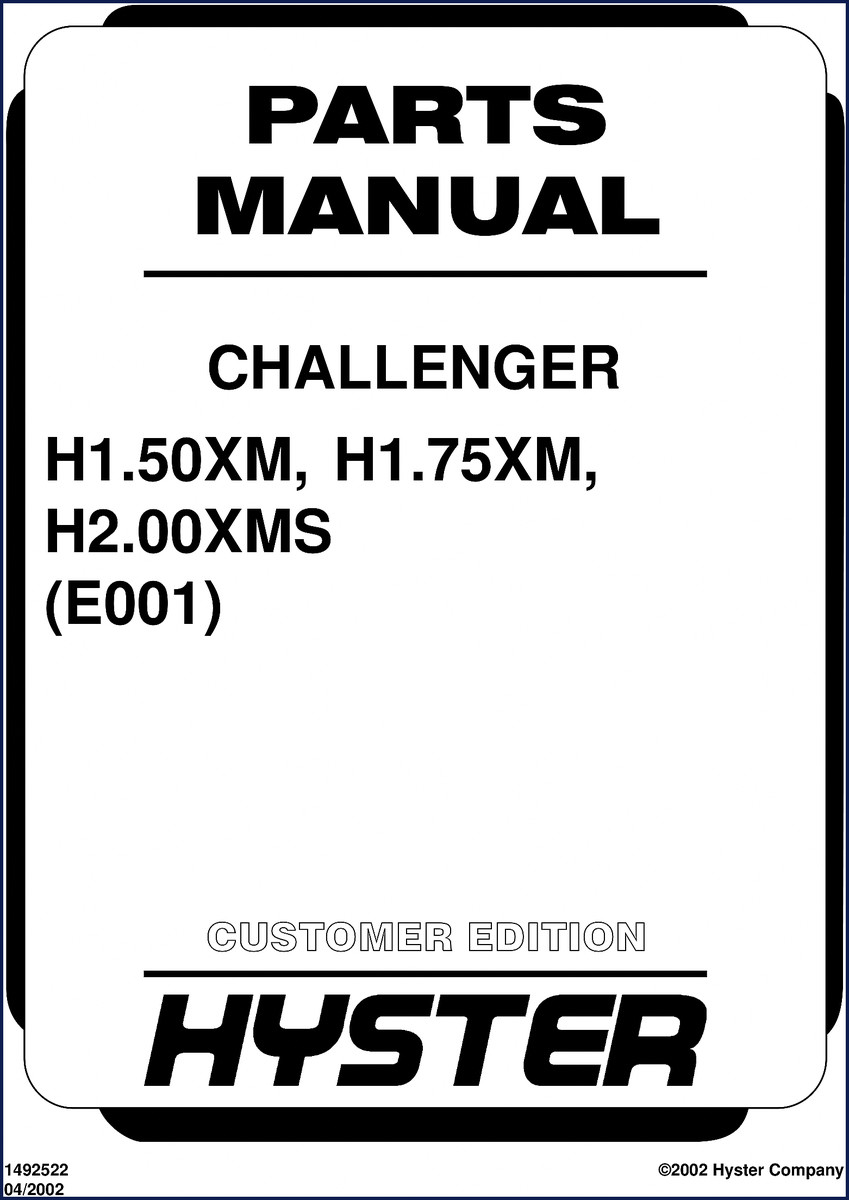 hyster h1.50xm, h1.75xm, h2.00xms 2002 parts catalog, hyster parts catalog, hyster h1.50xm,